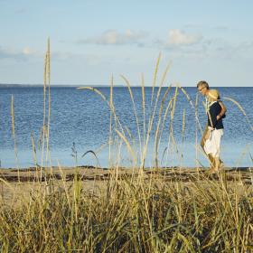 Par går tur på Bøgeskov Strand